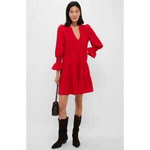 Pomander Place Tuckernuck Red Crepe Ruffle Long Sleeve Dress size XL